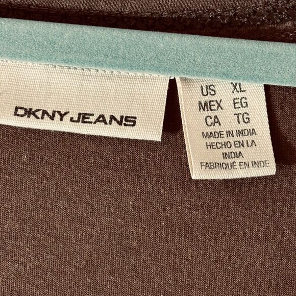 DKNY Jeans XL dark brown scoop notch neck soft 3/4 sleeve long top - Picture 9 of 10